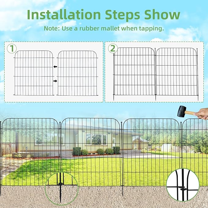 Blingluck Decorative Garden Fence, 10 Panels 32 in(H) X 23.6 ft(L) Rustproof Metal Wire No Dig Dog Fence Outdoor for Yard, Temporary Tall Garden Fence Animal Barrier Decor for Yard & Patio