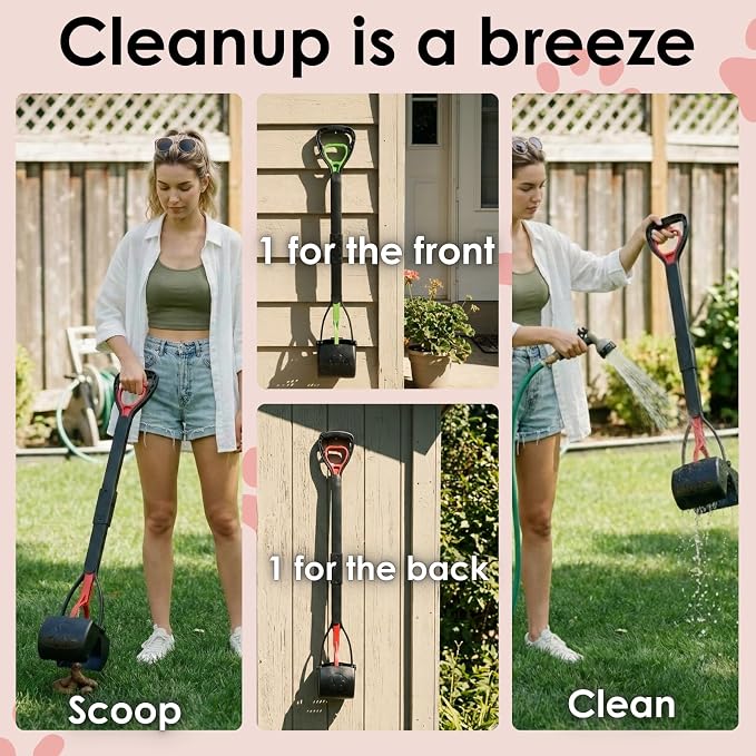 33" Pooper Scooper 2 Pack, XL Tall Handle No Touch Dog Pooper Scooper for Large Small Dogs, Durable Spring & Lightweight, Large Pooper Scooper for Dogs Heavy Duty, Portable Dog Poop Pick Up Tool