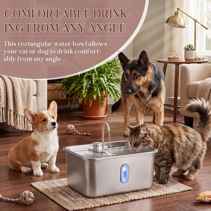 18L/4.76 Gal Extra Large Dog Water Fountain Stainless Steel Quiet Pet Automatic Water Fountain for Large Dogs with Deeper Wider Drinking Bowl and Visible Level Window for Multi-pet Household
