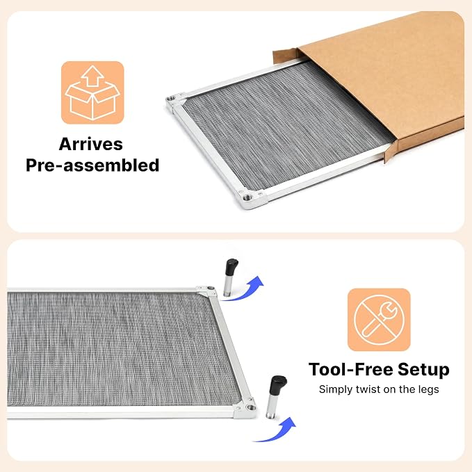 Veehoo Chew Proof Elevated Dog Bed, Silver Aluminum Dog Cot, Pre-Assembled | Cooling Raised Dog Bed for Large Dogs, Indestructible Dog Bed for 49" Crate, Breathbale, Non-Slip Feet, Indoor Outdoor