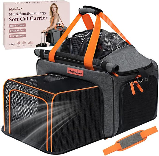 Cat Pet Dog Carrier Soft Sided Airline Approved, Large Foldable Travel Cat Bag for Kittens & Puppies Up to 15 Lbs, Top Loading Mesh, Expandable Breathable Comfort for Transport Scenarios