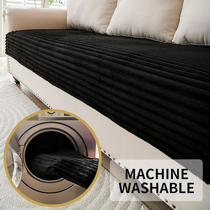 HAOMAIJIA Waterproof Couch Cover for Dogs Washable,Faux Fur Pet Couch Covers for Sofa,Soft Dog Bed Cover Non-Slip Couch Covers for 3 Cushion Couch Sofa Pet Friendly (Black, 23" x 23" 2 Pack)