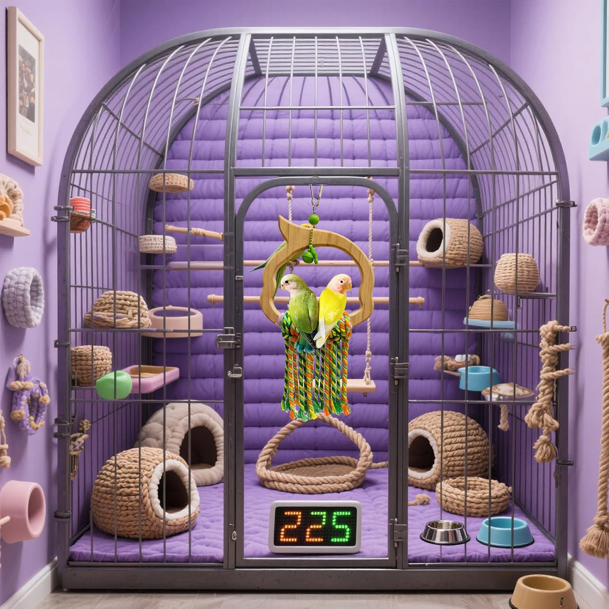 Bird Swing for Parrots – Extra Strong Natural Wood and Rope Hanging Toy for Large and Small Birds,Cage Perch Accessory for Macaws,Cockatoos,Parakeets,African Greys,Conures