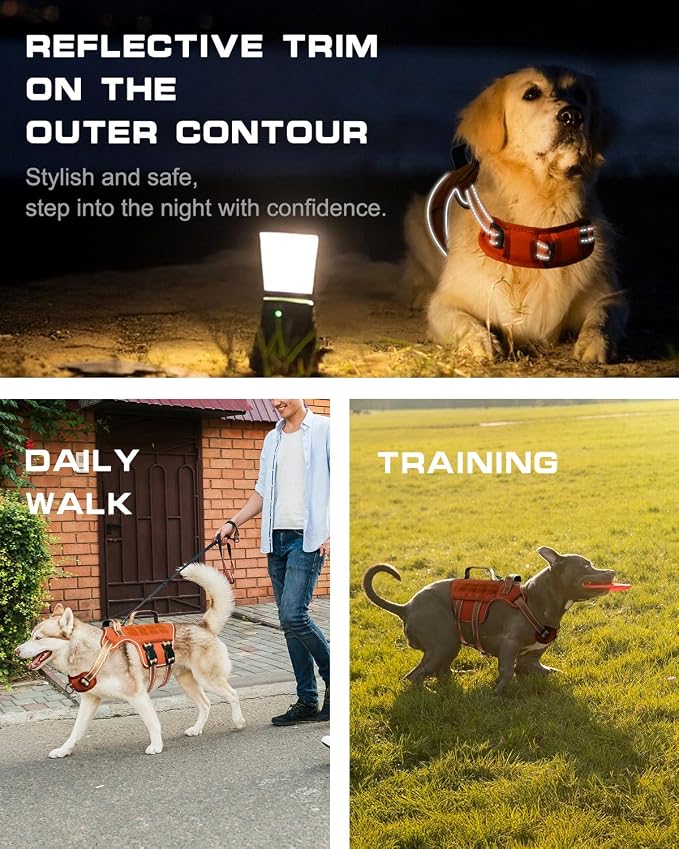Dog Harness Medium Sized Dog, No Pull Dog Vest with Molle System | Tactical, Easy Control With Handle, Breathable Soft Padded, Adjustable, Reflective, No Choke for Walking, Orange Medium