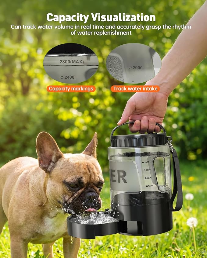 98oz Large Dog Water Bottle with Pull-Out Bowl, Portable Pet Water Dispenser, BPA Free, Leak Proof Travel Water Bottle for Dogs, Ideal for Outdoor Walking, Hiking, Camping & Beach