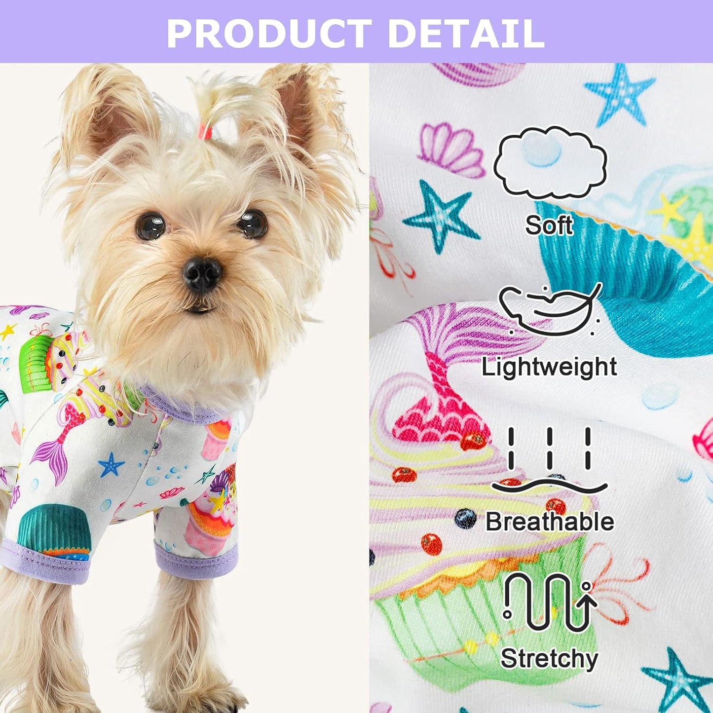 Dog Pajamas Pjs Summer Fall Dog Clothes for Small Dogs Girl - Boy - Medium Size Dogs, Soft Stretchy Puppy Clothes Doggie Onesies Cat Pet Jammies Outfit, Donut Purple