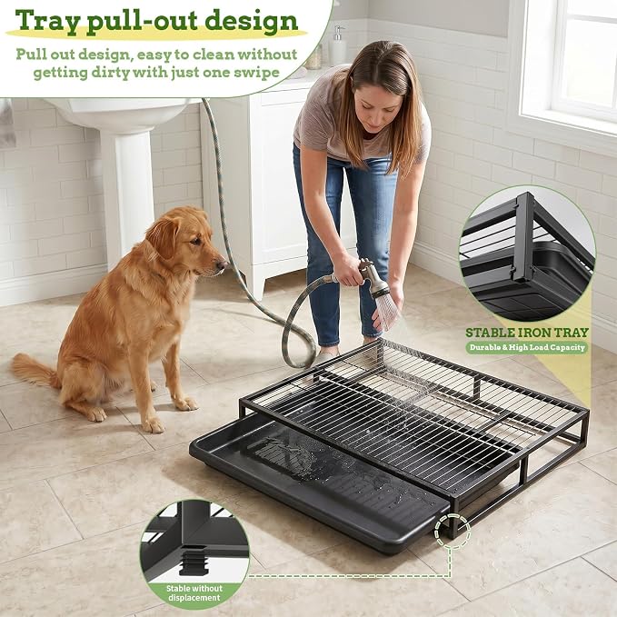 Dog Grass Pad with Tray, 30.71"L × 19.69"W × 3.15"H, 1 Reusable Artificial Turf for Dog Potty & 10 Pee Pads, Waterproof Non-Slip Washable Pee Pad Holder, Portable Dog Litter Box for Indoor/Outdoor Use