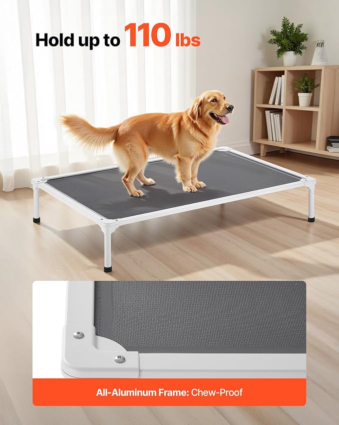 VEVOR Chew Proof Elevated Dog Bed, Portable Raised Dog Cot with Aluminum Tube Metal Frame and Breathable Textilene Mesh, Indoor & Outdoor Pet Cooling Raised Hammock Bed, XL, Gray
