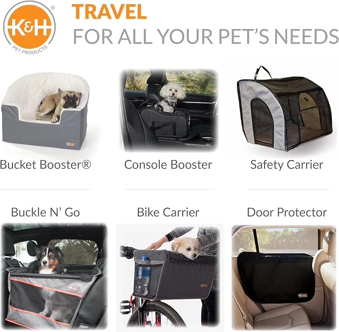 K&H Dog Car Seat, Bucket Booster for Cats & Dogs, Small, Black/Cream | Collapsible Dog Car Seats for Small Dogs. Seat Belt Secured, 2 Safety Leashes, Washable Covers