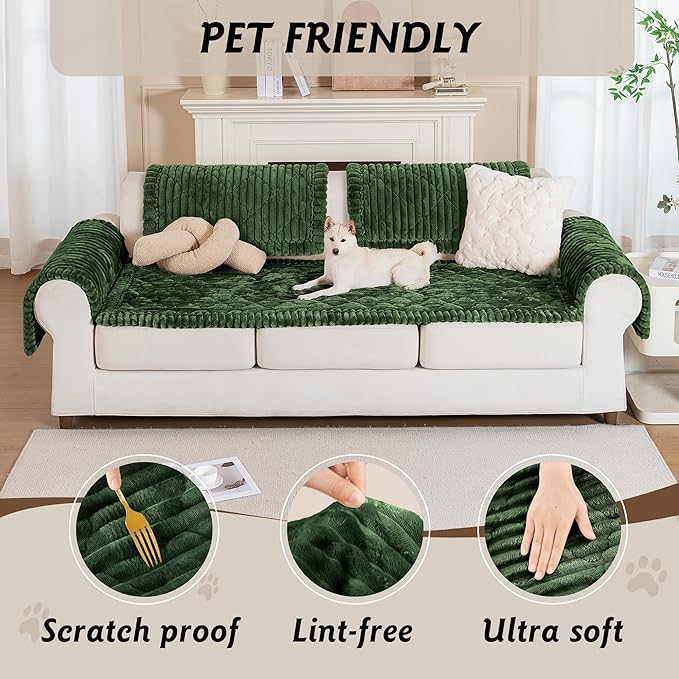 PuTian 100% Waterproof Fuzzy Couch Cover for Dogs Green 27.6"x70.9" | Pet Friendly Dog Mat for Couch, Waterproof Sofa Protector, Scratch Resistant Furniture Cover for Dogs, Machine Washable