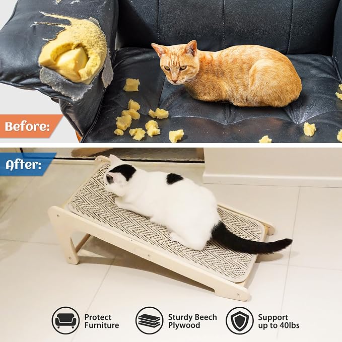 PETKARAY Cat Scratcher, Sisal Scratching Ramp, L Shape Cat Scratch Pad for Indoor Cats, Wall Furniture Protector Large Size