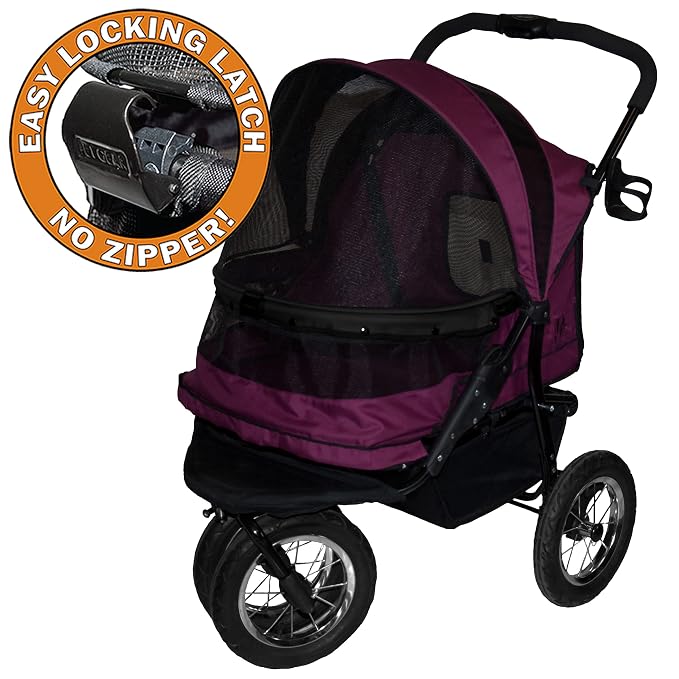 Pet Gear No-Zip Double Pet Stroller, NEW Boysenberry | Zipperless Entry, For Single or Multiple Dogs/Cats, Plush Pad + Weather Cover Included, Large Gel-Filled Tires