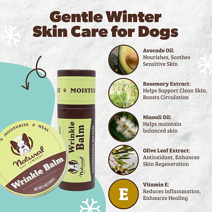 Natural Dog Company Wrinkle Balm for Dogs – Dog Wrinkle Balm for Skin Folds, Facial Creases & Wrinkles, Lick-Safe Wrinkle Cream for Bulldogs, Pugs & Bully Breeds, Daily Skin Care, 0.15 oz Stick