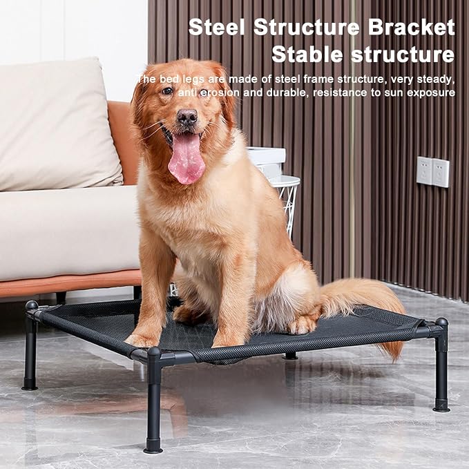 ANGGREK Elevated Dog Bed, Comfortable Metal Frame Multipurpose All Seasons Universal Strong Load Bearing Outdoor Elevated Dog Bed for Outdoor (Large)