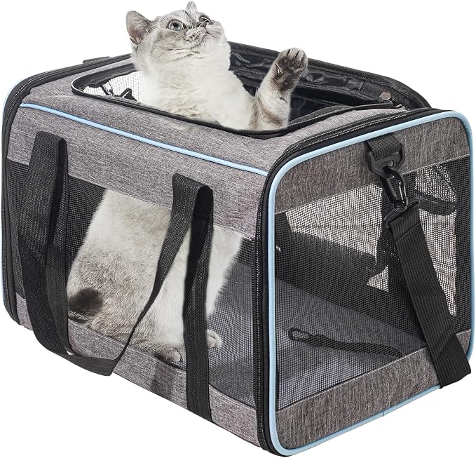 Vivicreate Cat Carrier Airline Approved Soft Sided Pet Carrier for Cats and Small Dogs Portable Travel Cat Bag with Mesh Ventilation Safety Leash and Shoulder Strap up to 15 lbs