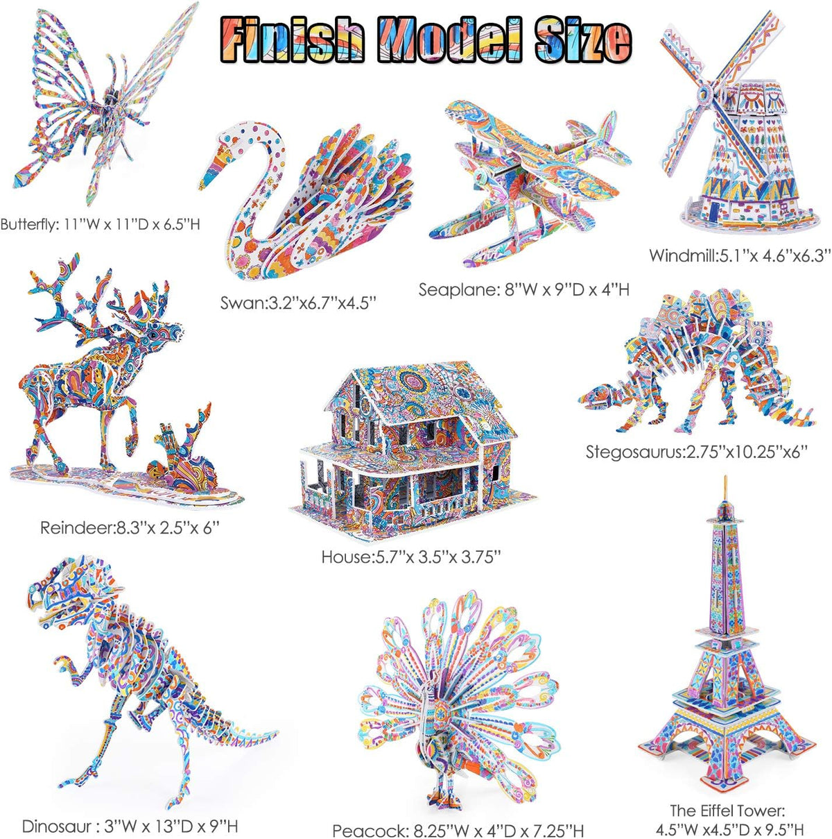 3D Coloring Puzzle Set, Arts and Crafts for Girls and Boys Age 6 7 8 9 10 11 12 Year Old, Fun Educational Painting Crafts Kit with Supplies for Kids, Birthday Toy Gift for Kids