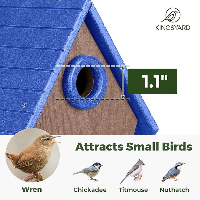Kingsyard Recycled Plastic Bird House for Outdoors - Hanging Nesting Box with Predator Guard & Air Vents for Wren Finch Chickadee, Blue