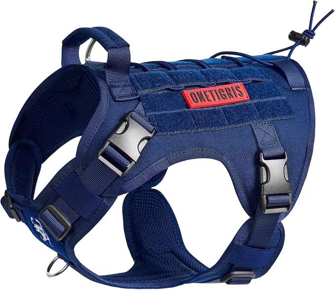 OneTigris Tactical Dog Harness Vest No-Pull Service Dog Vest for Small Dogs | 1000D Pullable Nylon, with Control Handle and Hook & Loop Panels, Easy On & Off, Adjustable for Walking Training Blue XXS