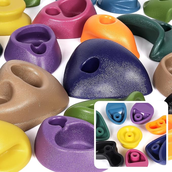 TOPNEW 20PCS Rock Climbing Holds with Mounting Hardware - Climbing Rocks for Indoor/Outdoor Kids Adults Rock Wall, Play Set & Climbing Gym, Dark Color