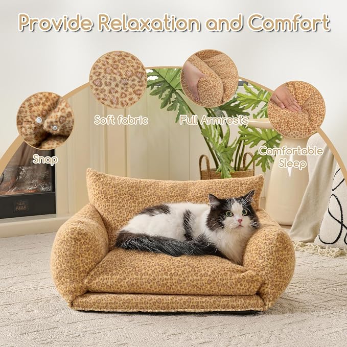 Hollypet Cat Bed Small Dog Orthopedic Couch Beds for Pets up to 20 lbs | Fluffy Multifunctional Double-Layer Warming Kitten Pet Couch Orthopedic Beds with Machine Washable Cover and Non-Slip Bottom