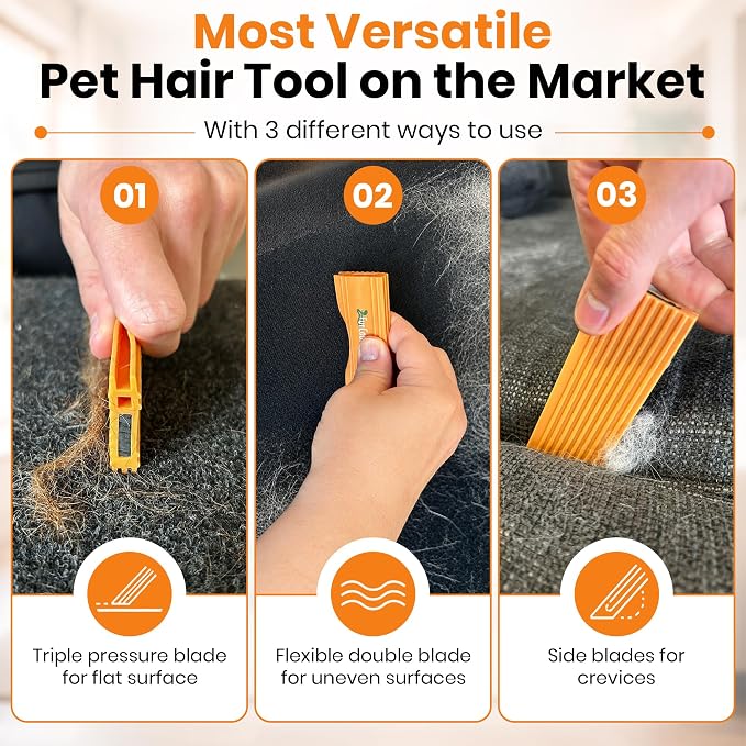 Pro Pet Hair Remover 4.3” – Dog & Cat Hair Remover for Car, Couch, Carpet, Bed & Furniture – Reusable Dual-Blade Pet Hair Scraper for Auto Detailing, Home & Upholstery