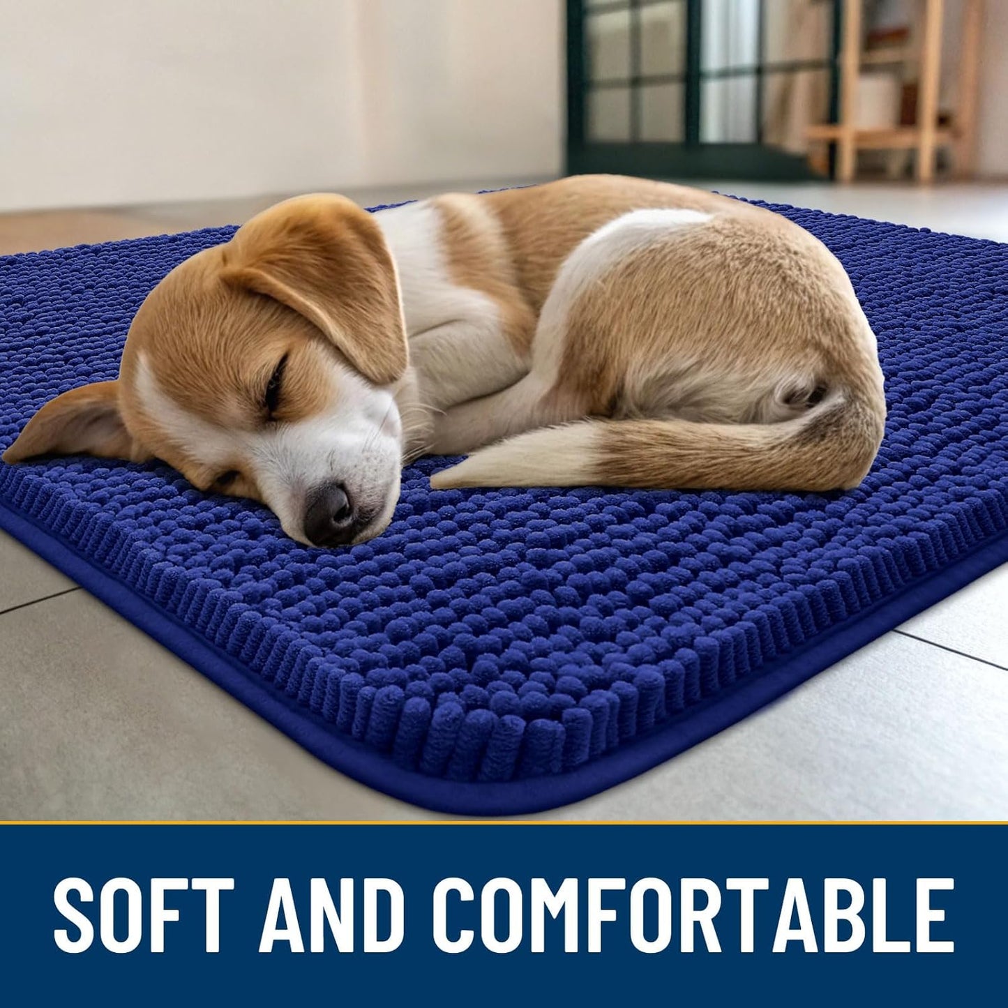 Smiry Dog Door Mat for Muddy Paws 59x24, Absorbs Moisture and Dirt Doormat, Non-Slip Washable Quick Dry Chenille Front Door Mat Indoor Entrance, Entryway Carpet for Inside Floor, Navy Blue