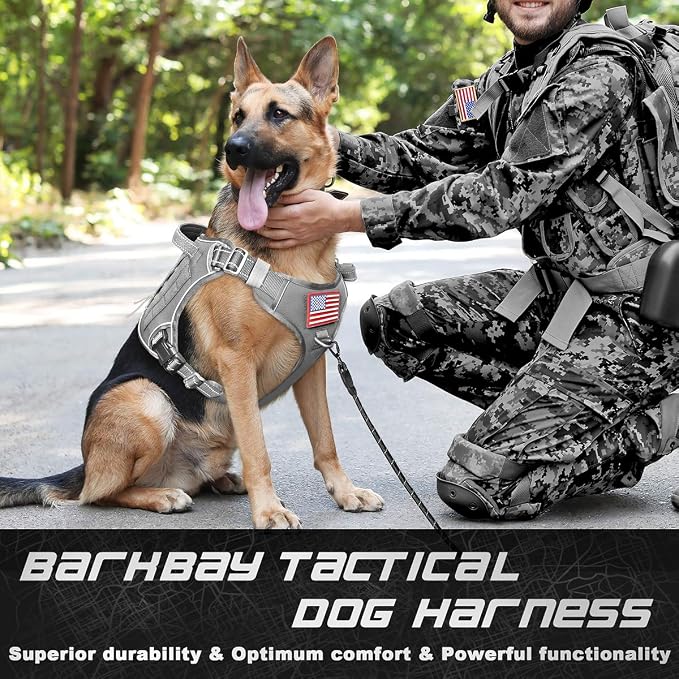 Tactical Dog Harness Large,Military Service Weighted Dog Vest Harness Working Dog MOLLE Vest with Loop Panels,No-Pull Training Harness with Leash Clips for Walking Hiking Hunting(Grey,XL)