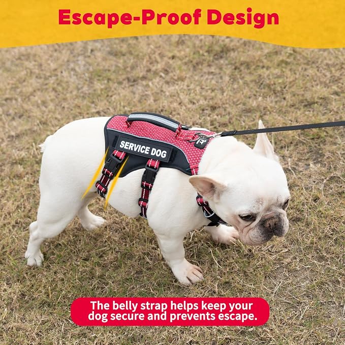 Service Dog Vest Harness, Escape Proof Harness with 6 Patches, No-Pull, Reflective Harness with Handle, Adjustable for Small to Large Dogs, for Training and Hiking (Red, L)