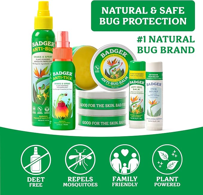 Badger Bug Spray, 3-Hour DEET-Free Mosquito Repellent, Family Friendly, Citronella & Organic Essential Oils, Natural & Vegan Insect Repellent Spray, 4 fl oz Aluminum Bottle, 2-Pack