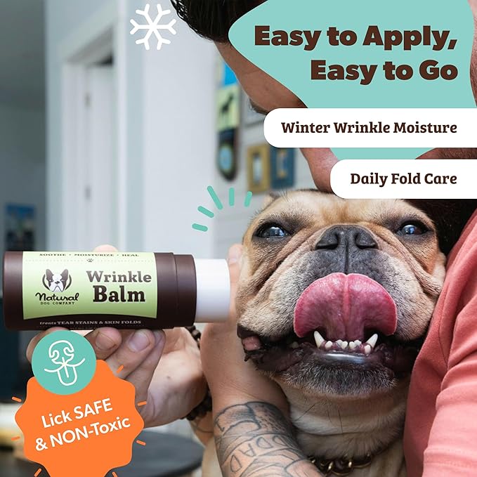 Natural Dog Company Wrinkle Balm for Dogs – Dog Wrinkle Balm for Skin Folds, Facial Creases & Wrinkles, Lick-Safe Wrinkle Cream for Bulldogs, Pugs & Bully Breeds, Daily Skin Care, 0.15 oz Stick