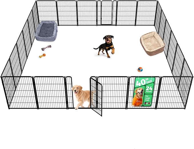 FXW Homeplus Unleashed Indoor Dog Playpen - Stress-Free and Safe Play, Heavy Duty 40 Inch 24 Panels Dog Pen for Medium and Large Dogs, Black│Patented