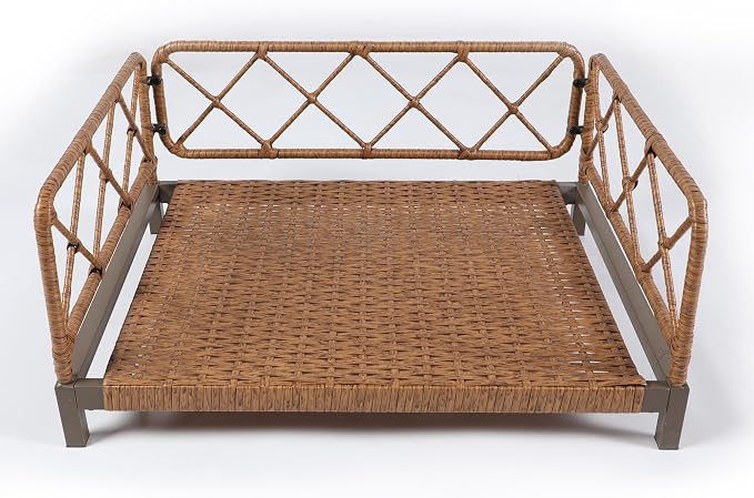 Elevated Waterproof Dog Beds with Egg Crate Foam Support Pet Bed, Outdoor Dog Sofa Bed PE Wicker Orthopedic Pet Couch Bed with Washable Removable Cushion for Medium, Small Dogs, Brown