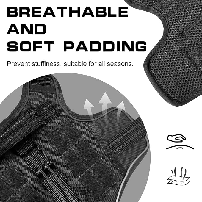 Dog Harness for Large Dogs Heavy Duty, No Pull Tactical Dog Harness with Molle System, Easy On and Off Service Dog Vest, Breathable Padded, Adjustable Reflective Pet Vest for Walking Hiking Training