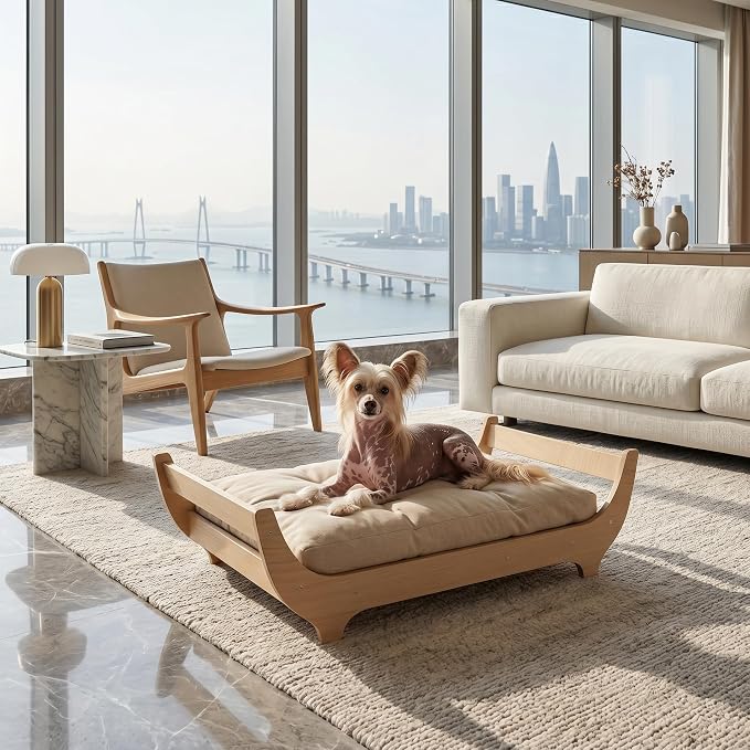 PERUGINA Wood Elevated Raised Dog Bed Frame Mat Set,WoodPattern,60 lb | Trainer Recommended DutchDesign Sturdy Attractive Dog Sofa Couch Furniture