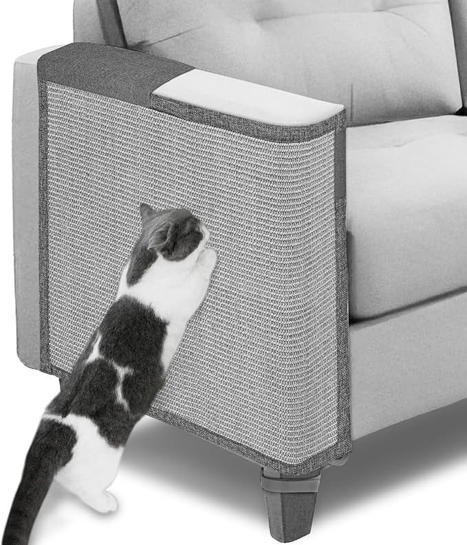 Cat Scratch Couch Protector,23.6" L*19.7" W Scratching Furniture Protector Pad,Cat Scratch Sofa Arm Sheild with Grey Natural Sisal for Protecting Couch Sofa Chair Furniture (Grey/Right Hand)