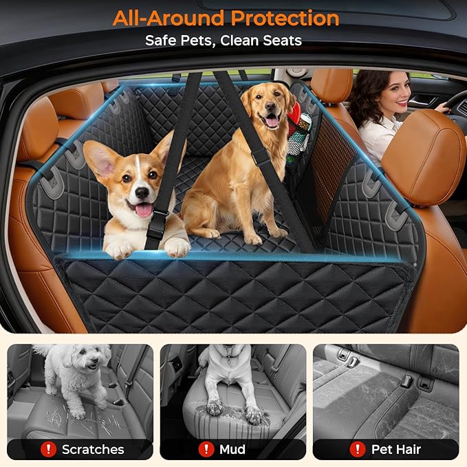 URPOWER XL Dog Backseat Extender for Full-Size Crew Cab Truck, Hard Bottom Dog Car Seat Cover for Back Seat Holds 400lbs, Waterproof Dog Hammock Pet Rear Seat Protector Travel Bed for F150 / Silverado