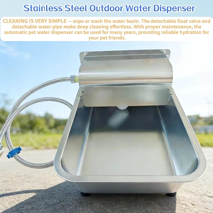 Stainless Steel Automatic Dog Water Dispenser,Adjustable Float Valve | 3 Gallons Indoor&Outdoor Dog Water Bowl Self-Filling Water Auto Fill for Dogs Livestock Chicken,Anti Tip, Wide Drinking Area