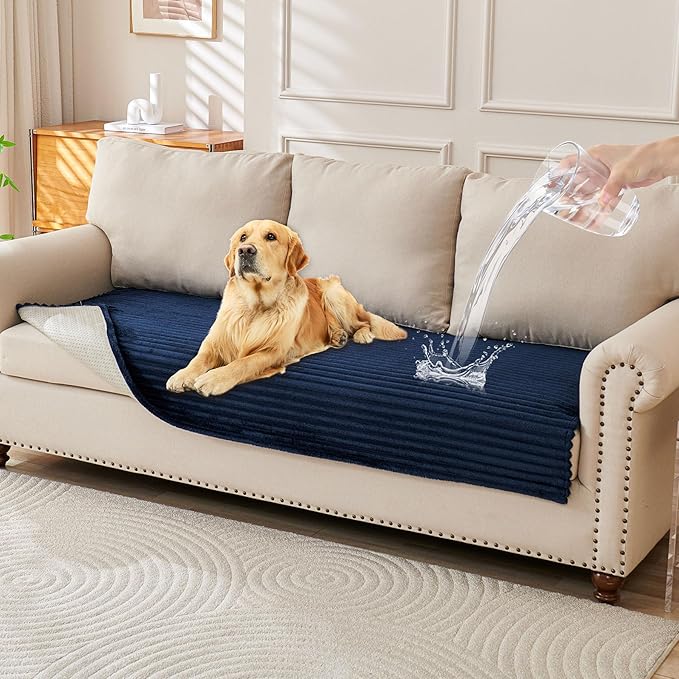 HAOMAIJIA Waterproof Couch Cover for Dogs Washable,Faux Fur Pet Couch Covers for Sofa,Soft Dog Bed Cover Non-Slip Couch Covers for 3 Cushion Couch Sofa Pet Friendly (Navy Blue, 35" x 47" 1 Pack)