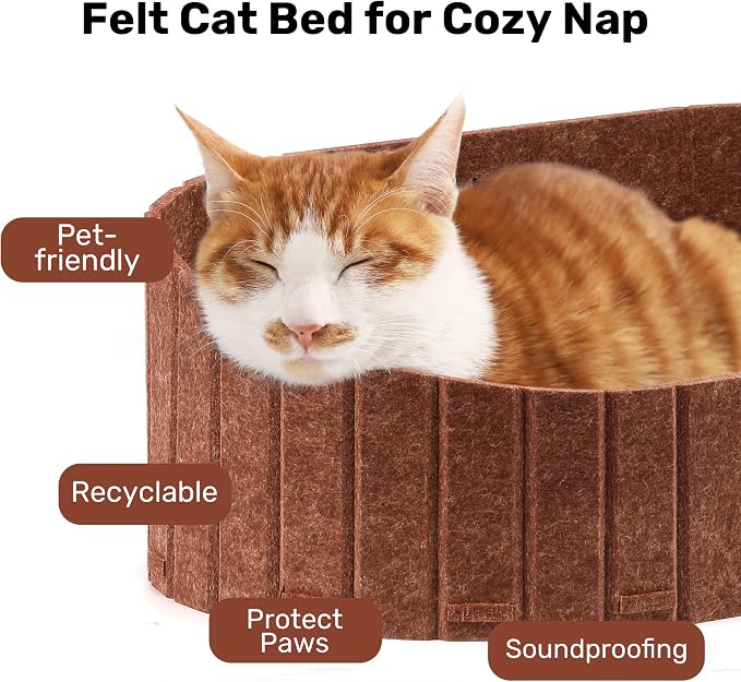 FUKUMARU Cat Scratcher, 24 Inch Sofa Shape Cat Scratching Bed Couch Indoor | Oval Felt Cat Scratcher Bed with Reversible Detachable Cat Scratching Boards, Round Cats Scratch Pads Refill, Caramel