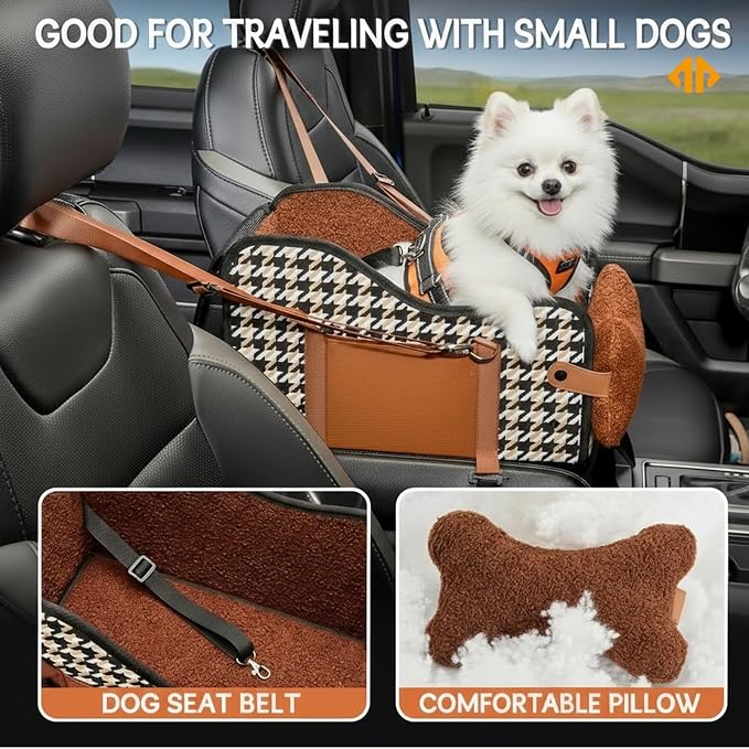 Center Console Dog Car Seat with Breathable Mesh Cover, Pet Puppy Car Seat, Middle Console Dog Armrest Booster Seat with Ventilated Mesh for Small Dogs&Cats,16.5''*9.8''*9''