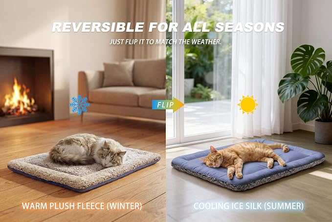 Dog Cooling Mat, Self Warming Cat Bed, Reversible Warm & Cooling Cat Bed, Winter Warm Cat Pad & Summer Cooling Cat Mat for Kittens & Small Dogs, Perfect for Crates, Beds & Sofas, Dark Blue, 18"x24"