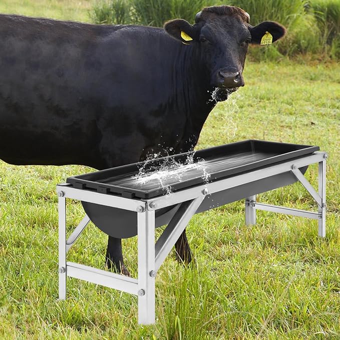 39.4" Long Feed Trough, 35L/9.25Gal Livestock Feeder Trough, Heavy Duty Galvanized Sheet Feeder Trough Animal Feed/Water Station for Goats Sheep Pigs Horses (Black)