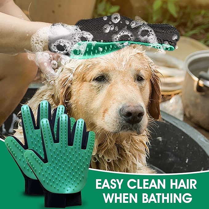 ZENELANEP Upgrade Pet Grooming Gloves, Grooming Gloves for Dogs, Cats, Rabbits & Horses with Long and Short Hair, Efficient Pets Hair Remover Mittens - 1 Pair (Green)