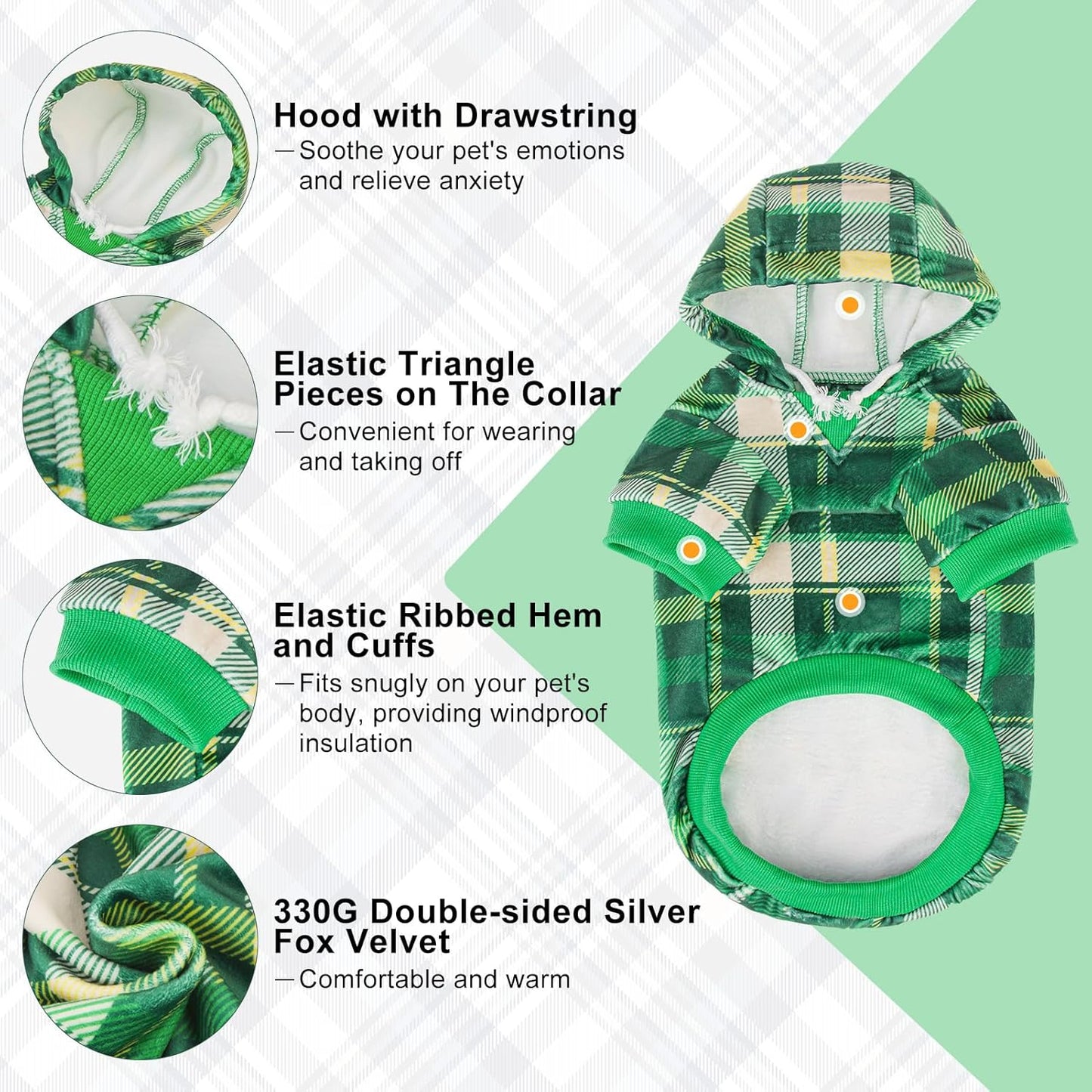 BEAUTYZOO Dog Hoodie Sweaters for Small Medium Large Size Dogs Girls Boys- Premium Quality, Ultra Soft, Superior Comfort Fit, Fleece Lined Hooded Sweatshirt- Cold Weather Pet Clothes Winter Coat,Plaid