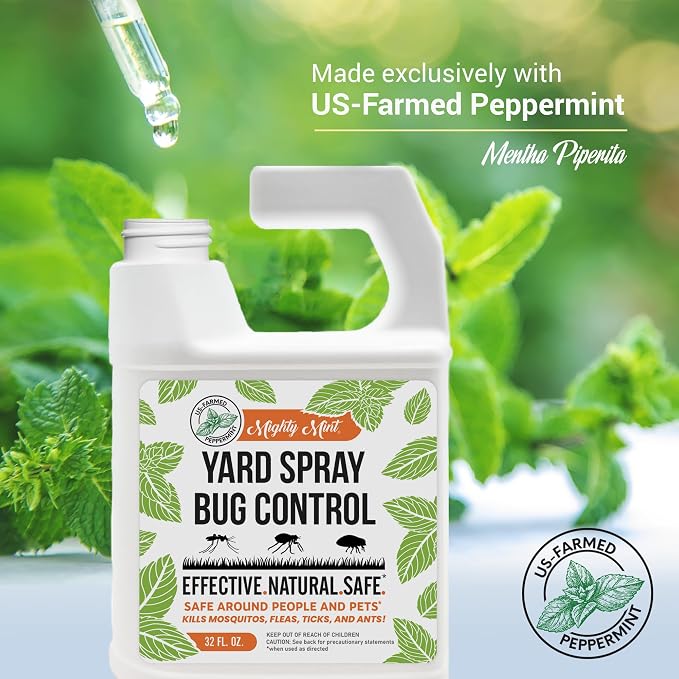 Mighty Mint Peppermint Oil Lawn & Yard Bug Control Spray – Natural Outdoor Pest Repellent for Fleas, Ticks, Mosquitoes, Ants, and More – Plant-Based, Extra-Strength Formula – 32 oz (Pack of 2)