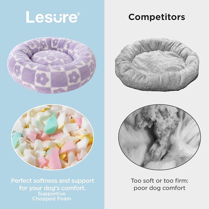 LE SURE Shown on TV Jacquard Donut Small Dog Beds,Flower Checks 23x23x7in | Orthopedic Calming Cat Sofa Indoor,Cute Original Design Pattern,Washable Cover,Home Decor Suit as Gift ,Anti Slip Bottom