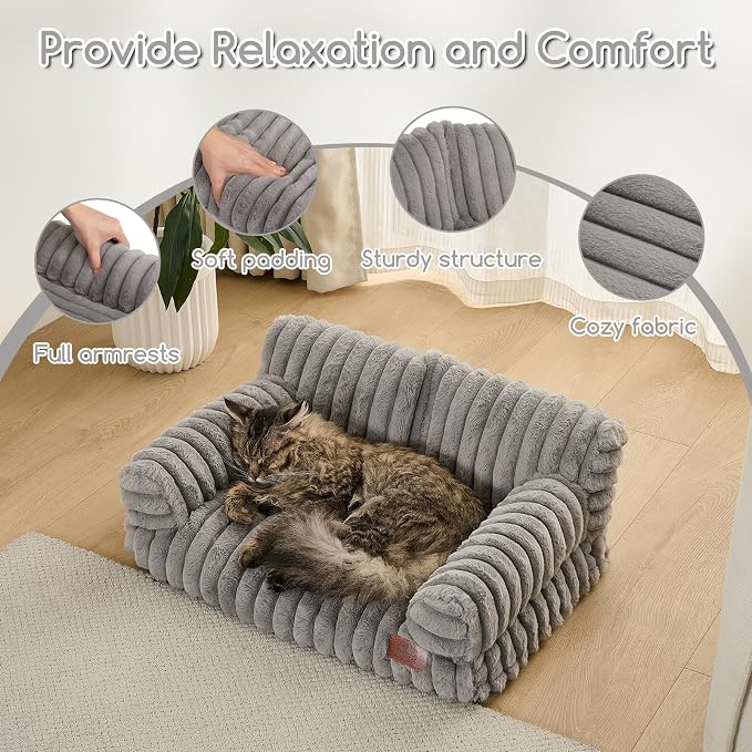 Hollypet Small Dog Large Cat Bed Puppy Couch Beds for Pets up to 25 lbs | Fluffy Dog Cat Couch Plush Soft Warming Pets Beds with Machine Washable Cover and Non-Slip Bottom