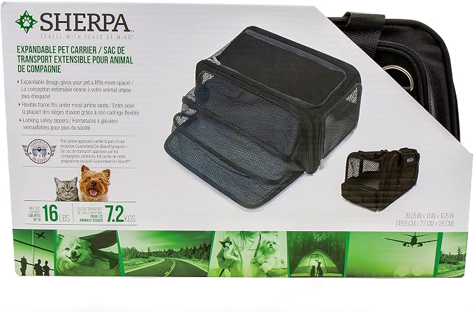 Sherpa Expandable Travel Pet Carrier, Airline Approved & Guaranteed On Board - Black, Medium