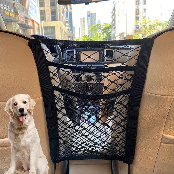 3-Layer Stretch Car Mesh Organizer, Car Seat Net, Dog Net for Barrier | 3-Layer Stretch Car Back Seat Mesh Organizer, Seat Back Net Bag, Dog Car Net Barrier, Kid Backseat Barrier, Storage Net Pouch
