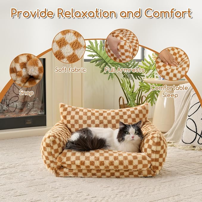 Hollypet Cat Bed Small Dog Orthopedic Couch Beds for Pets up to 20 lbs | Fluffy Multifunctional Double-Layer Warming Kitten Pet Couch Orthopedic Beds with Machine Washable Cover and Non-Slip Bottom
